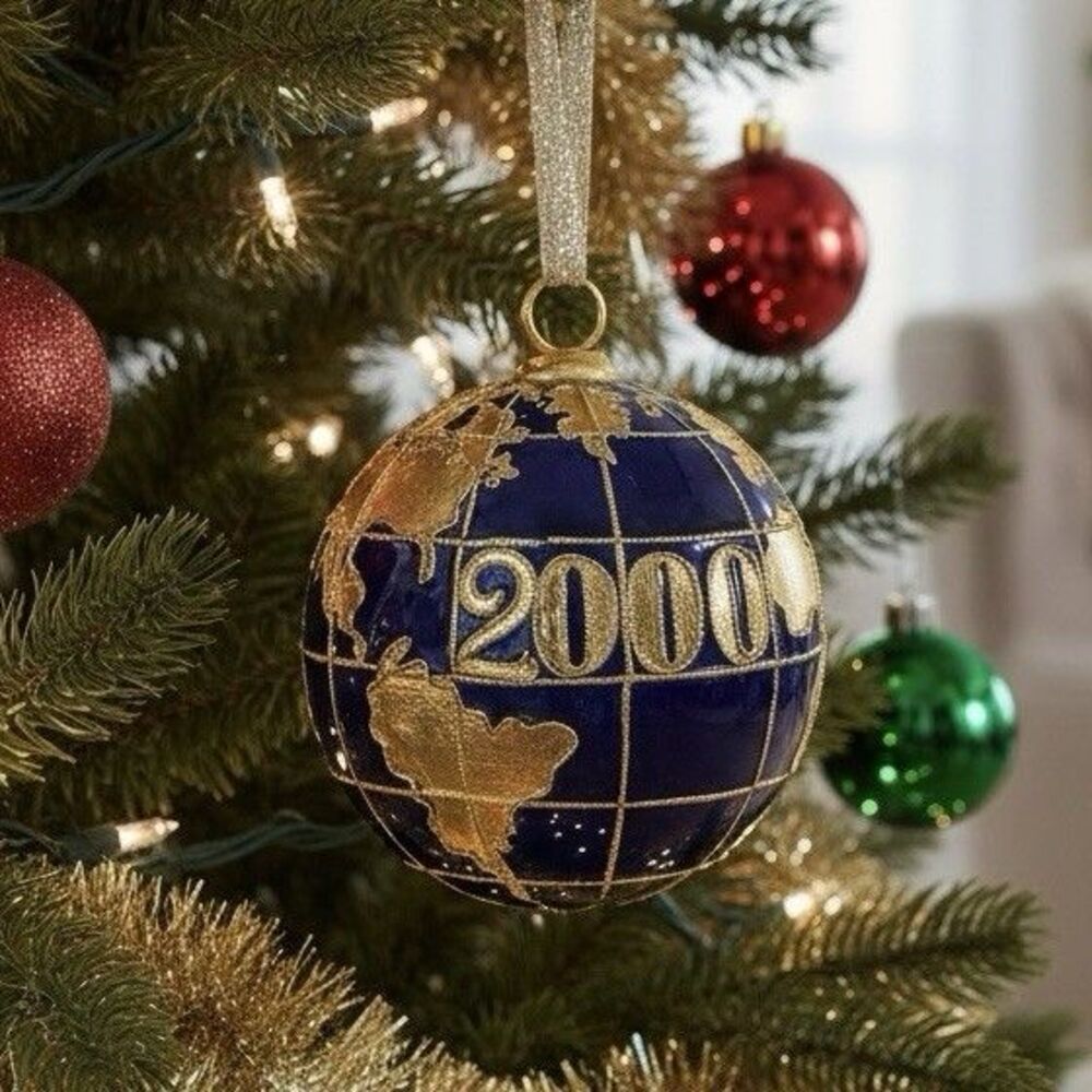 Neiman Marcus Cloisonné Globe Ornament Royal Blue Gold Y2K World Vintage 3.5”